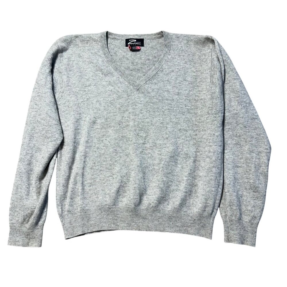 Z Studio Gray V-Neck 100% Cashmere Sweater XL Mens Soft Lightweight Knit